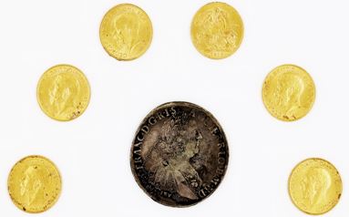 Maria Theresa Dollar with Six sterling Pounds